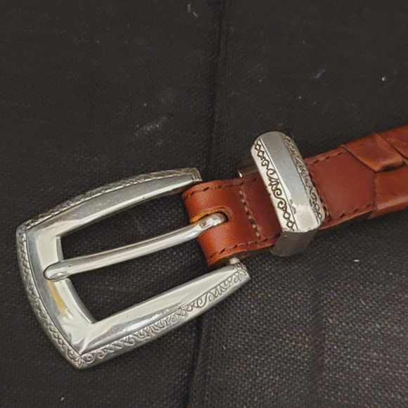 Brighton Leather Embossed Alligator Vintage Metal Buckle Belt Woman Medium - Picture 4 of 10